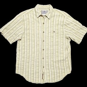 Territory Ahead Mens L Short Sleeve Button Up Yellow Hue Striped Lounge Shirt
